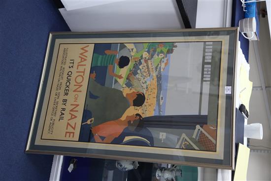 After H.G. Gawthorn. A lithographic poster Walton on Naze Its Quicker By Rail, 39 x 24in., framed and glazed